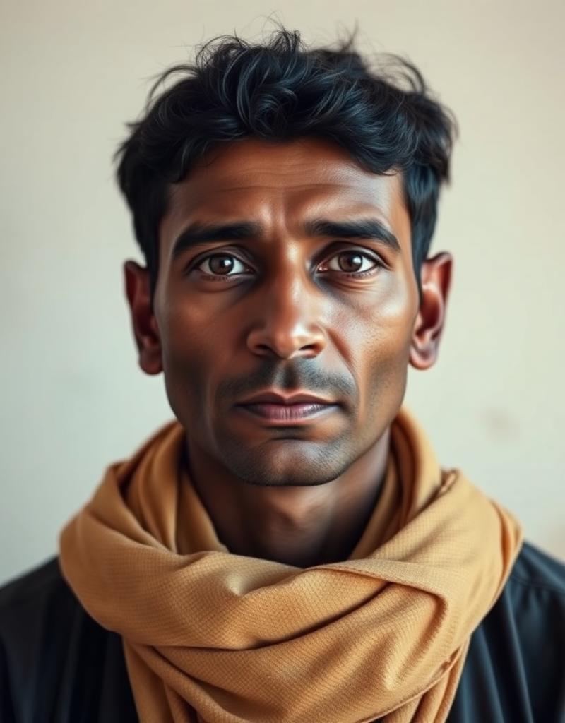 Migrant worker undergoing biometric face scan